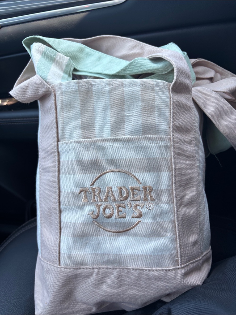 Trader Joe's Beige & Cream Striped Canvas Tote Bag